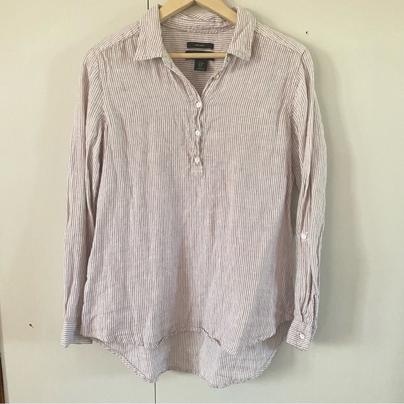 Stripped Quarter Button Up Blouse - Picture 1 of 9